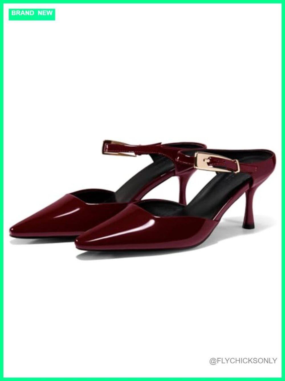 Womens Kitten Heel Mules Pointed Toe Buckle Strap Slip On Backless Pumps
